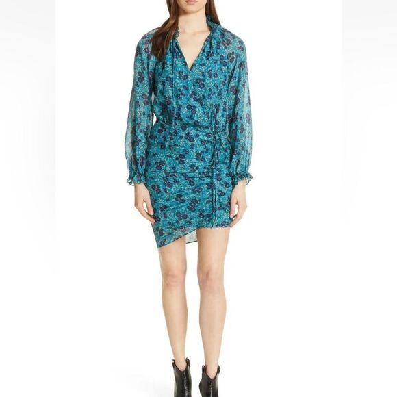 Veronica Beard Becky Floral-Print Silk Blue Shirtdress Dress Size 10 NEW - Picture 3 of 13